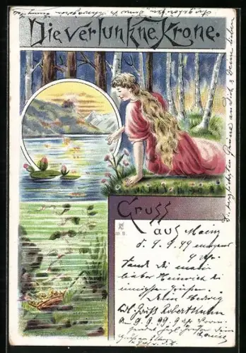 Lithographie Märchen Die versunkene Krone