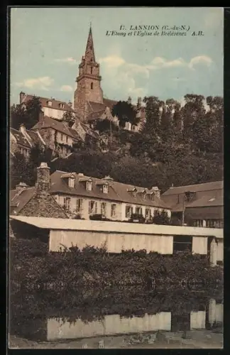 AK Lannion /C.-du-N., L`Étang et l`Église de Brélévenez