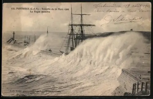 AK Portrieux /C.-d.-N., Tempête du 22 Mars 1906, La Vague monstre