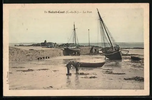 AK Saint-Cast /C.-du-N., Le Port avec bateaux échoués à marée basse
