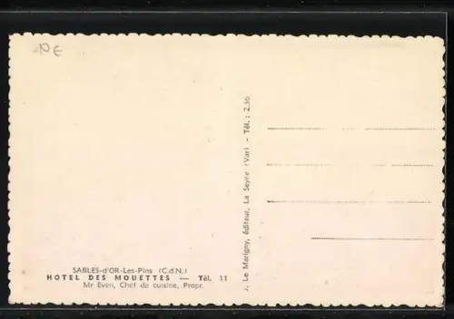 AK Sables-d`Or-les-Pins /C. d. N., Restaurant Hôtel des Mouettes avec voitures anciennes devant