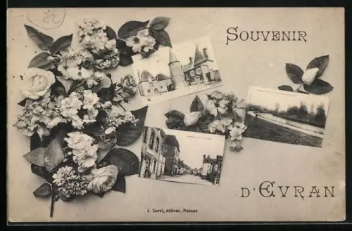 AK Evran, Souvenir avec fleurs et vues du village