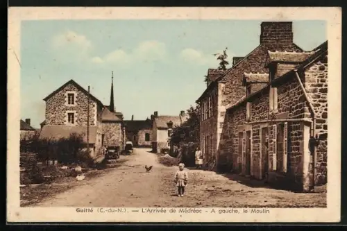 AK Guitté /C.-du-N., L`Arrivée de Médréac, À gauche, le Moulin