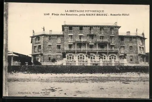 AK Saint-Brieuc, Plage des Rosaires, Rosaria-Hôtel avec facade en pierre