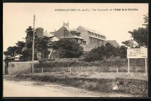 AK Perros-Guirec /C.-du-N., Vue d`ensemble de l`Hôtel de la Corniche