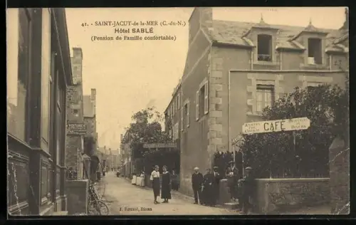 AK Saint-Jacut-de-la-Mer /C.-du-N., Hôtel Sable, Pension de Famille confortable, avec rue animée