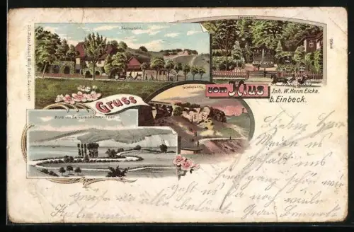 Lithographie Einbeck, Restaurant Klus, Terrassen, Felsenpartie