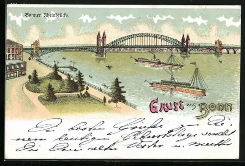 Lithographie Bonn, Bonner Rheinbrücke