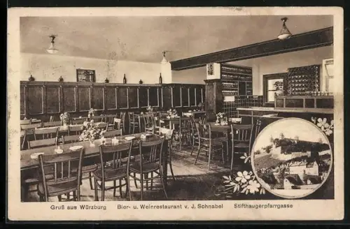 AK Würzburg, Bier- und Weinrestaurant v. J. Schnabel, Innenansicht, Schloss