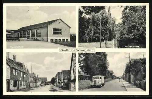 AK Winnigstedt, Neue Schule, Kirche, Strassenansichten