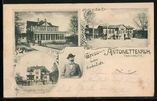AK Wolfenbüttel, Restaurant Antoinettenruh, Portrait Gustav Lutz, Herzogliches Forstamt