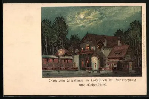 Lithographie Wolfenbüttel, Gasthaus zum Sternhause im Lechelnholz