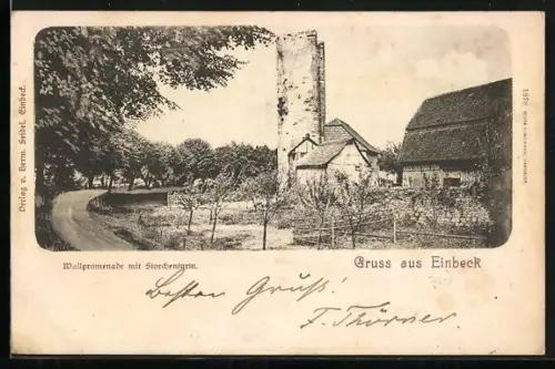 AK Einbeck, Wallpromenade mit Storchenturm