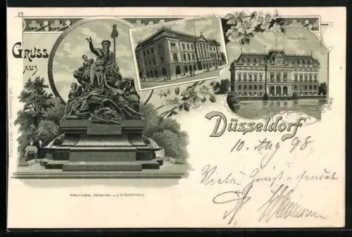 Lithographie Düsseldorf, Provinzial-Denkmal v.d. Ständehaus, Tonhalle