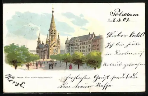 Künstler-AK Berlin-Charlottenburg, Kaiser Wilhelm-Gedächtniskirche