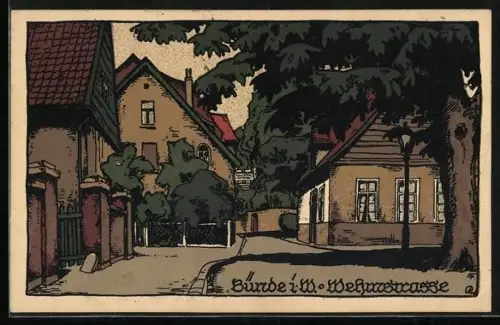 Steindruck-AK Bünde i. W., Wehmstrasse