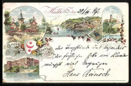 Lithographie Halle a. d. Saale, Saalthal, Moritzburg, Peissnitz, Giebichenstein
