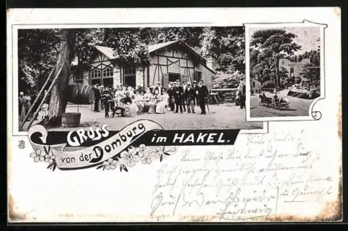 AK Domburg im Hakel, Ausflugslokal mit Gästen und Gartenansicht