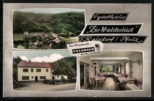 AK Reisdorf /Pfalz, Gasthaus Zur Waldeslust, Inh. Hanne Walther, Aussenansicht, Gastraum