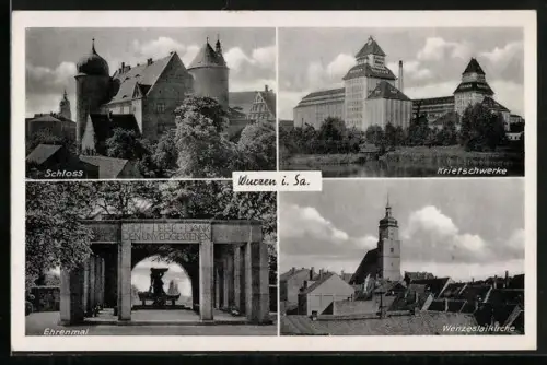 AK Wurzen i. Sa., Schloss, Krietschwerke, Ehrenmal, Wenzelslaikirche