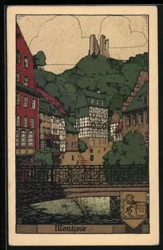 Steindruck-AK Montjoie, Ruine und Brücke