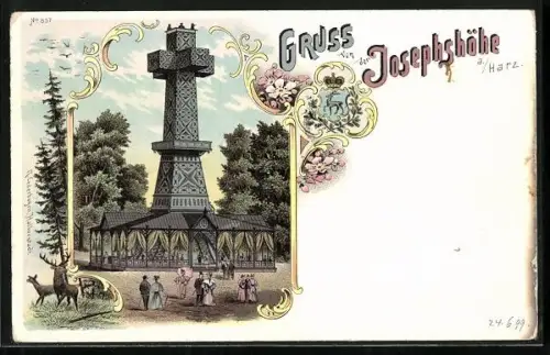 Lithographie Josephshöhe a. Harz, Aussichtsturm