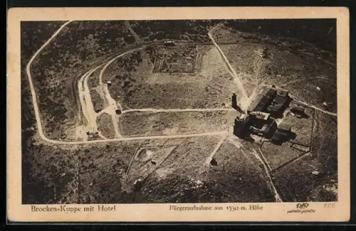 AK Wernigerode, Fliegeraufnahme der Brocken-Kuppe mit Hotel