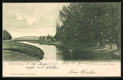 AK Elsterwerda, Elster-Partie mit Brücke