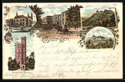 Lithographie Göttingen, Auditorium, Rohns, Bismarcks Turm