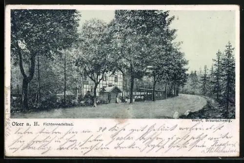AK Oker a. H., Fichtennadelbad mit Strasse