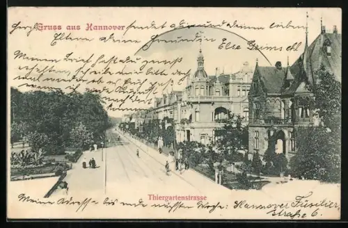 AK Hannover, Thiergartenstrasse mit Anlage und Stadtvillen aus der Vogelschau
