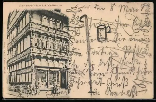 AK Einbeck, Altes Patrizierhaus in der Marktstrasse, Geschäft, Kindergruppe
