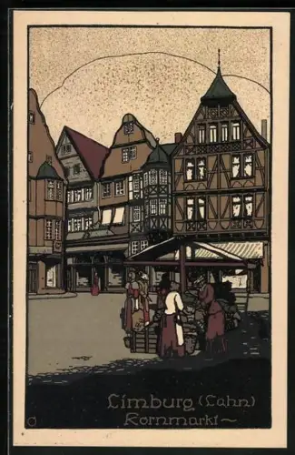 Steindruck-AK Limburg / Lahn, Kornmarkt