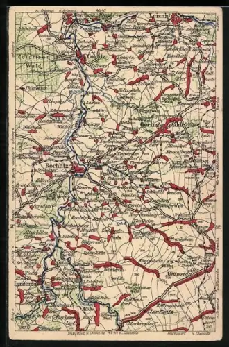 AK Rochlitz, Landkarte mit Rochlitz und Umgebung, Wona-Verlag