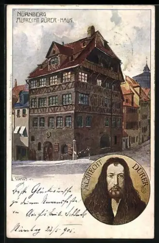 Künstler-AK Rud. Schmidt: Nürnberg, Albrecht-Dürer Haus, Portrait Albrecht Dürer