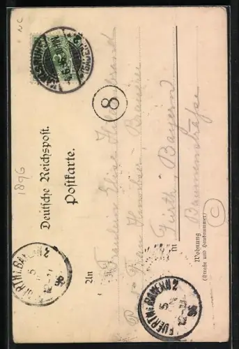 Künstler-AK Karlsruhe, Am südlichen Fusse des Lauterbergs, Ortsansicht mit Turm u. Ruine, Stechpalmenzweig