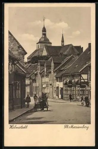 AK Helmstedt, St. Marienberg, Strassenpartie mit Fuhrwerk und Türmen