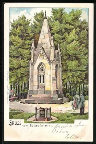 Lithographie Königslutter, Besucher am Tetzelstein