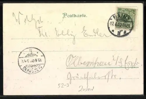 AK Vermenschlichte Gruke mit Regenschirm bei stürmischem Regen, Metamorphose