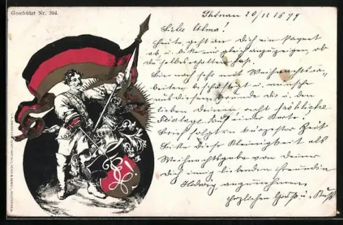 AK Studentenwappen und Couleur Schwarz-Rot-Gold