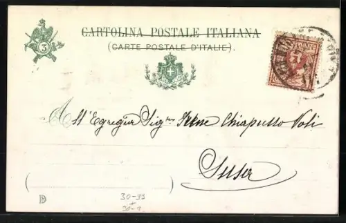 Lithographie Alpini, 30. Regiment auf Skiern in den Bergen, Wappen