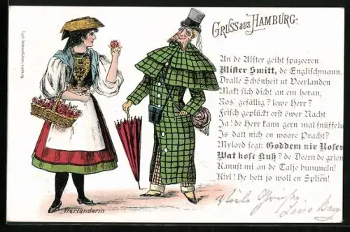 AK Hamburg, Vierländerin beim Blumenverkauf