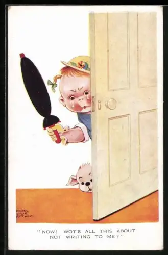 Künstler-AK Mabel Lucie Attwell: Now! Wot`s all this about not writing to me?