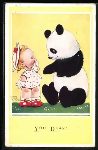 Künstler-AK Mabel Lucie Attwell: Kleines Mädchen und Pandabär