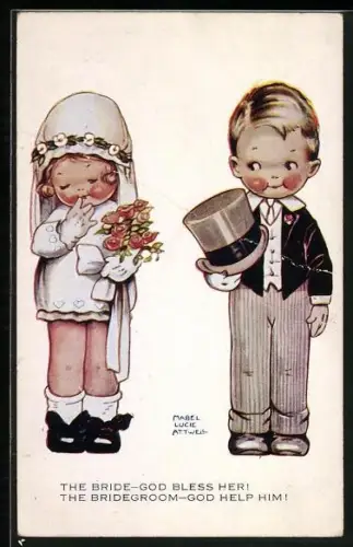 Künstler-AK Mabel Lucie Attwell: Kleines Hochzeitspaar