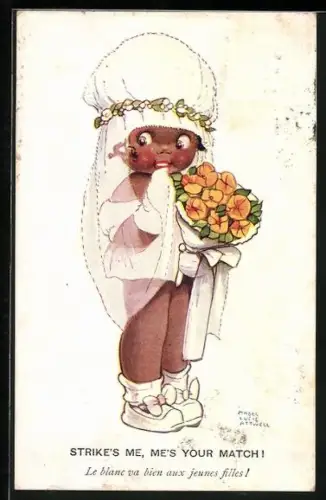 Künstler-AK Mabel Lucie Attwell: Kleine Braut mit Blumenstrauss
