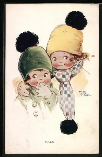 Künstler-AK Mabel Lucie Attwell: Kleines Paar mit Pudelmützen