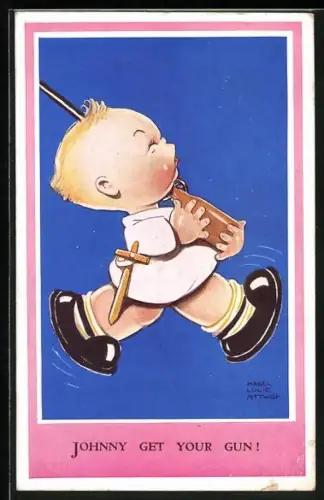 Künstler-AK Mabel Lucie Attwell: Kleiner Junge mit Gewehr