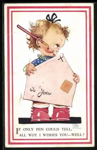 Künstler-AK Mabel Lucie Attwell: Kleines Mädchen mit Briefumschlag
