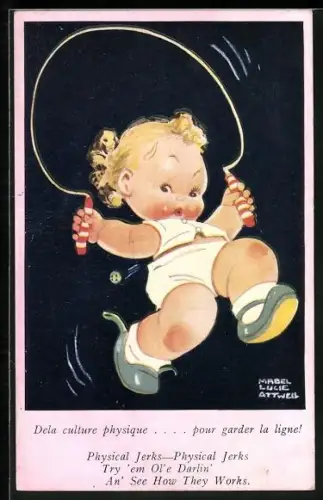Künstler-AK Mabel Lucie Attwell: Kleines Mädchen springt Seil